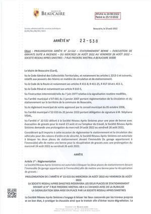 Parution Arretes Du 24 Août 2022