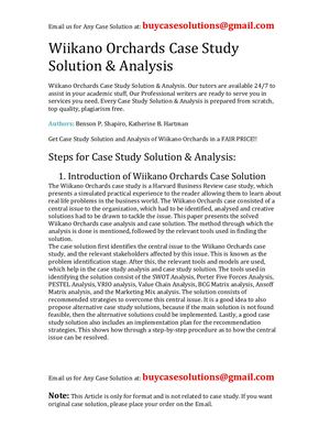 Wiikano Orchards Case Study Solution Analysis