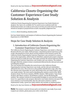 California Closets Organizing The Customer Experience Case Study Solution Analysis