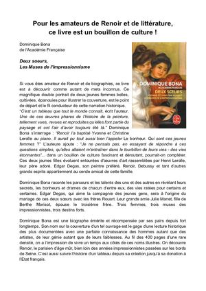 Chronique Deux Soeurs, Les Muses De L'impressionnisme