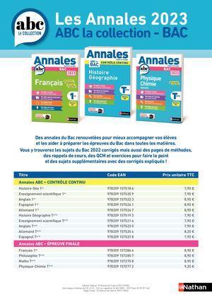 Bon de commande Nathan Annales 2023 Bac