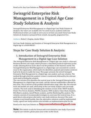 Swissgrid Enterprise Risk Management In A Digital Age Case Study Solution Analysis