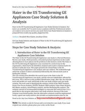 Haier In The Us Transforming Ge Appliances Case Study Solution Analysis