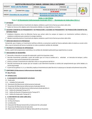 Guía 4 Movimiento Uniformemente Acelerado Y Caída Libre