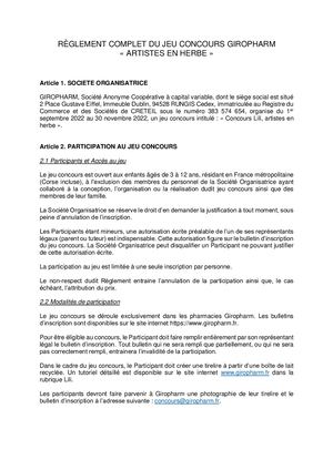 Règlement Concours Giropharm Lili Artistes En Herbe 2022