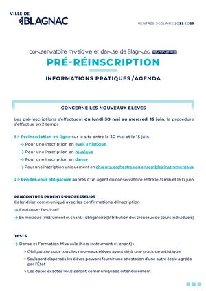 Conservatoire pré-Inscription 2022-2023