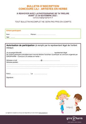 Bulletin Jeu Concours Artistes En Herbe