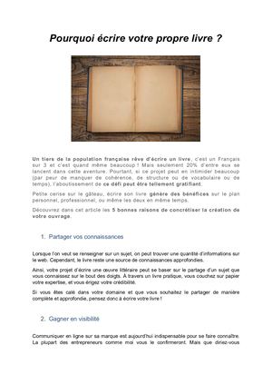 Pourquoi éCrire Votre Propre Livre