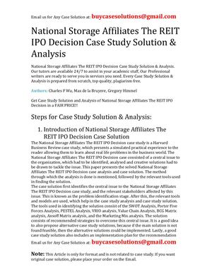 National Storage Affiliates The Reit Ipo Decision Case Study Solution Analysis