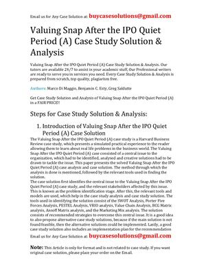 Valuing Snap After The Ipo Quiet Period (A) Case Study Solution Analysis