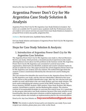 Argentina Power Don't Cry For Me Argentina Case Study Solution Analysis