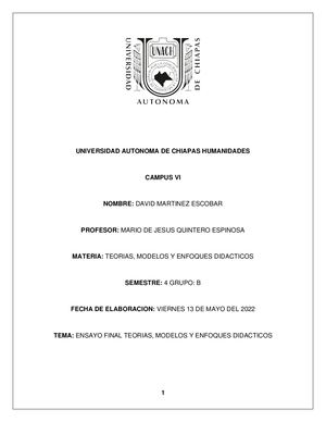 Ensayo Final Teorias, Modelos Y Enfoques Didacticos