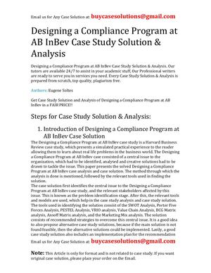 Designing A Compliance Program At Ab InBev Case Study Solution Analysis
