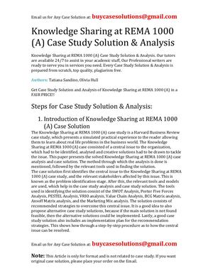 Knowledge Sharing At Rema 1000 (A) Case Study Solution Analysis