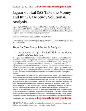 Jaguar Capital Sas Take The Money And Run? Case Study Solution Analysis