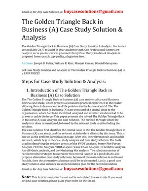The Golden Triangle Back In Business (A) Case Study Solution Analysis