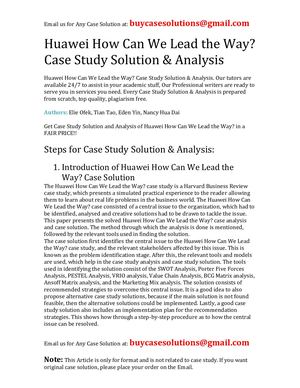 Huawei How Can We Lead The Way? Case Study Solution Analysis
