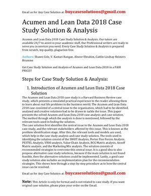Acumen And Lean Data 2018 Case Study Solution Analysis