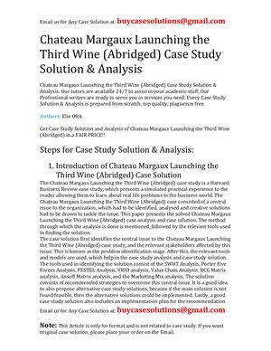 Chateau Margaux Launching The Third Wine (Abridged) Case Study Solution Analysis