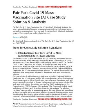 Fair Park Covid 19 Mass Vaccination Site (A) Case Study Solution Analysis