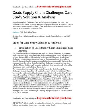 Coats Supply Chain Challenges Case Study Solution Analysis
