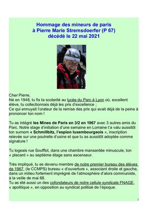 Hommage à PM Stremsdoerfer mines de paris promo 67