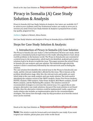 Piracy In Somalia (A) Case Study Solution Analysis