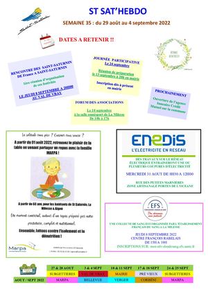 Semaine 35 Du 29 Août Au 4 Sept 2022