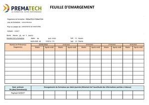 Feuille Emargement Modifiable Prematech Unviersite Nanterre