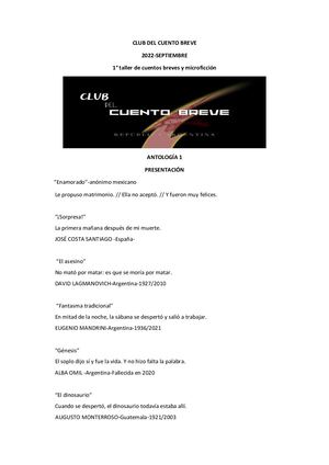 2022 Taller De Cuentos Breves Y Microrrelatos Antología 1 Presentación