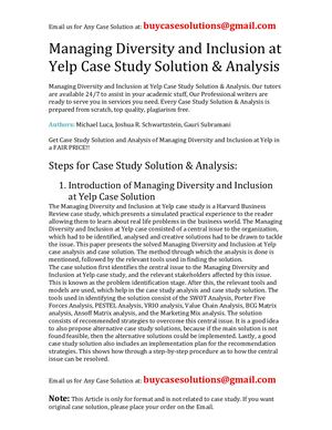 Managing Diversity And Inclusion At Yelp Case Study Solution Analysis