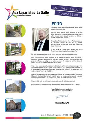 Les Dernieres Nouvelles Aux Lazaristes La Salle 2022 2023 N°1
