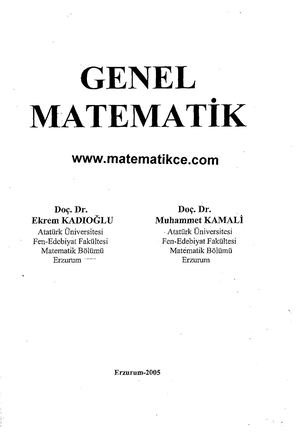 Genel Matematik - Prof. Dr. Ekrem Kadıoğlu & Prof. Dr. Muhammet Kamali