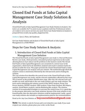 Closed End Funds At Saba Capital Management Case Study Solution Analysis
