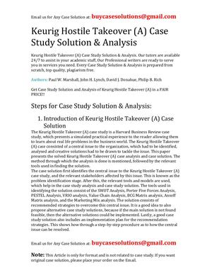 Keurig Hostile Takeover (A) Case Study Solution Analysis