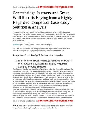 Centerbridge Partners And Great Wolf Resorts Buying From A Highly Regarded Competitor Case Study Solution Analysis