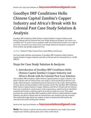 Goodbye Imf Conditions Hello Chinese Capital Zambia's Copper Industry And Africa's Break With Its Colonial Past Case Study Solution Analysis