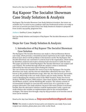 Raj Kapoor The Socialist Showman Case Study Solution Analysis