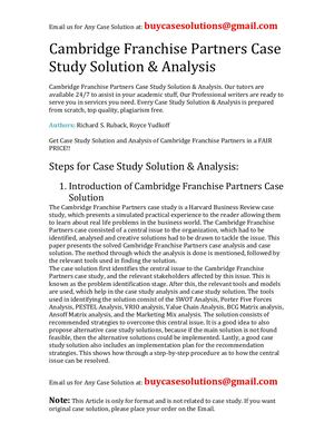 Cambridge Franchise Partners Case Study Solution Analysis