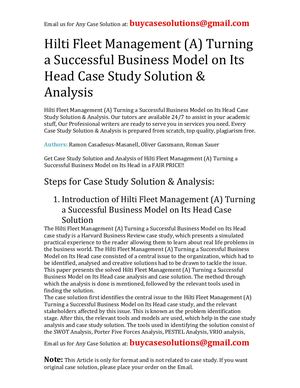 Hilti Fleet Management (A) Turning A Successful Business Model On Its Head Case Study Solution Analysis