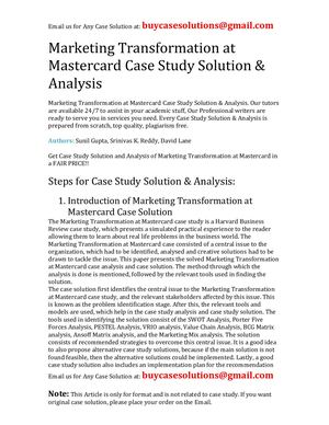 Marketing Transformation At Mastercard Case Study Solution Analysis