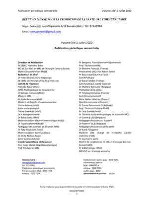 Revue  Malienne pour la promotion de la Santé ORL Communautaire                     ,,,,Vol 3 N 2 Ligne