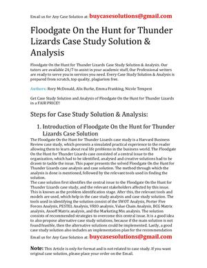 Floodgate On The Hunt For Thunder Lizards Case Study Solution Analysis
