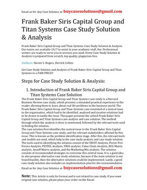 Frank Baker Siris Capital Group And Titan Systems Case Study Solution Analysis