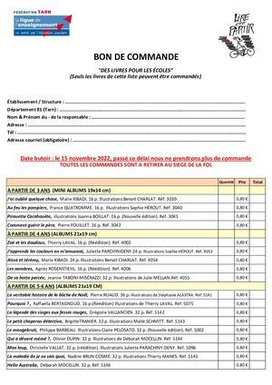 Bon De Commande LIRE C'EST PARTIR 2022 2023