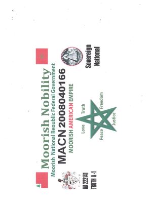 Moorish License Plate 20080401666