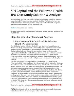 Sin Capital And The Fullerton Health Ipo Case Study Solution Analysis
