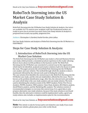 RoboTech Storming Into The Us Market Case Study Solution Analysis