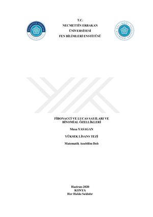 Fibonacci Ve Lucas Sayıları Ve Binomial Özellikleri - Musa Yasagan