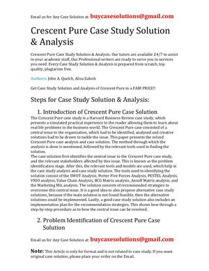 Crescent Pure Case Study Solution Analysis